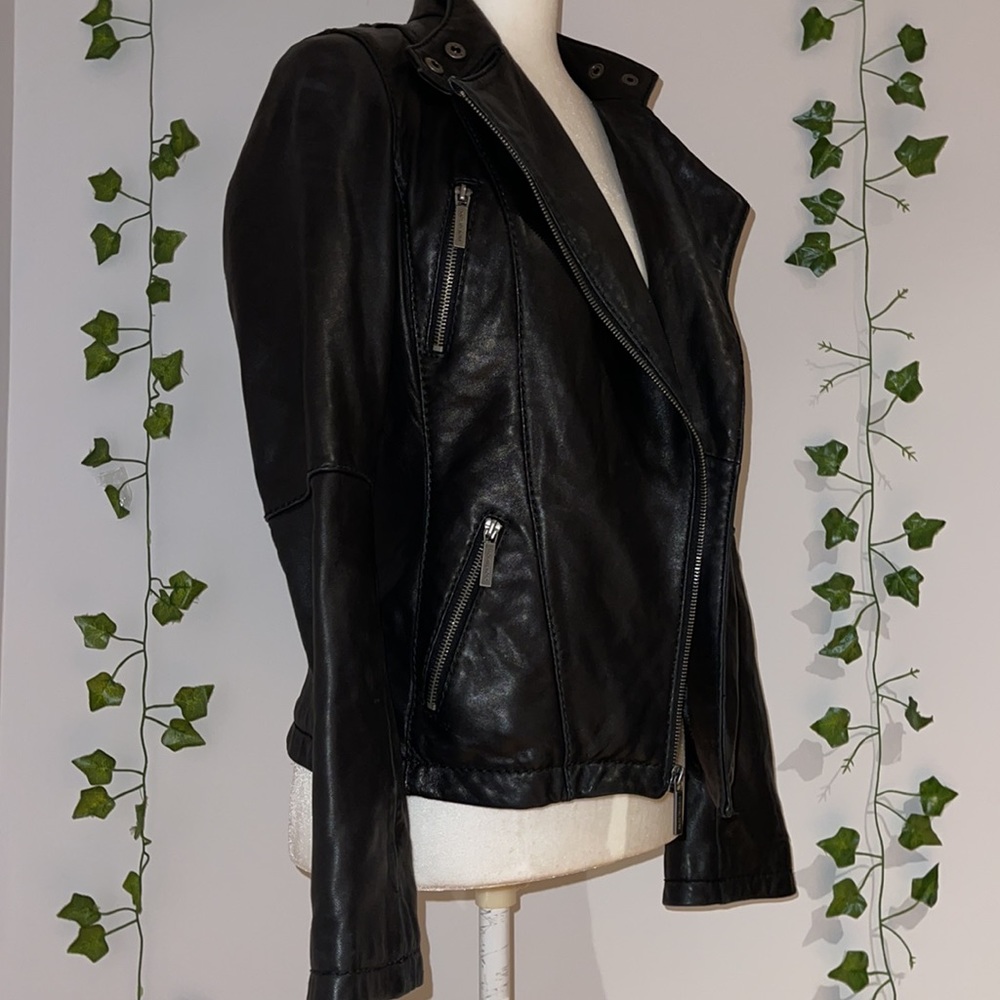Women's Michael Kors Black Leather Zip Jacket XS - Picture 6 of 16